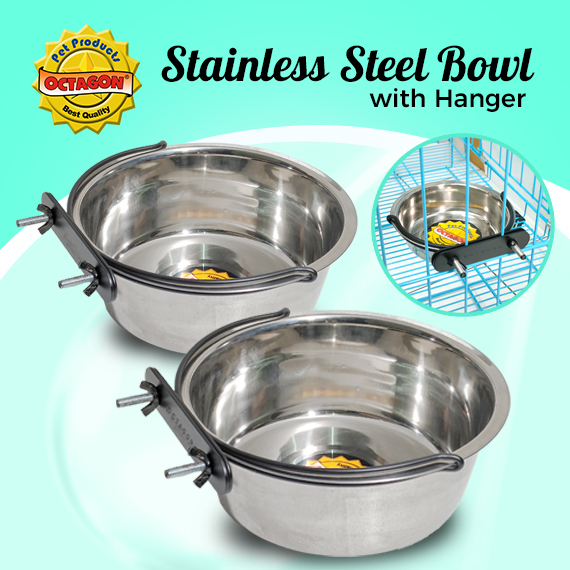 STAINLESS STEEL BOWL WITH HANGER FOR DOG